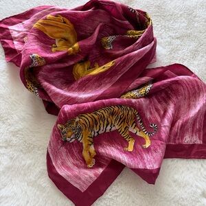 Vintage Echo Burgundy Silk Scarf with Animal Motif